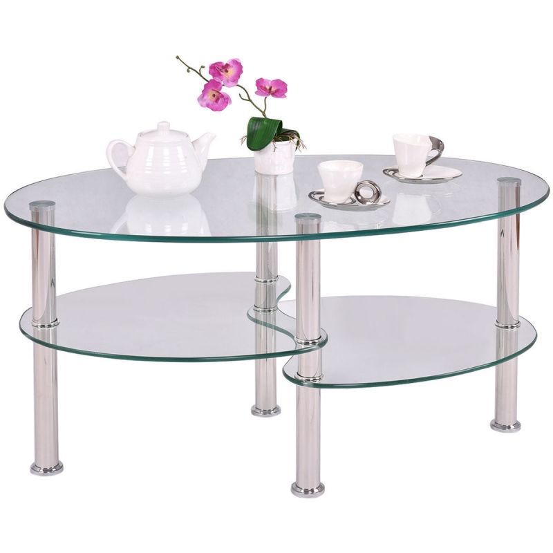 Zimtown Modern Tempered Glass Oval Side Coffee Table Chrome Finished In Tempered Glass Oval Side Tables (View 4 of 15)