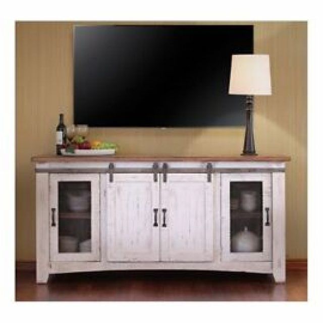 The 15 Best Collection of Jaxpety 58" Farmhouse Sliding Barn Door Tv Stands in Rustic Gray