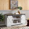 Jaxpety 58" Farmhouse Sliding Barn Door Tv Stands in Rustic Gray (Photo 5 of 15)