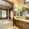 neutral-bathroom-theme-color-with-decorative-brown-tile-accent-also-black-and-white-close-set-interior-plus-frosted-glass-french-doors (Photo 2427 of 7825)