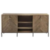 Media Console Cabinet Tv Stands With Hidden Storage Herringbone Pattern Wood Metal (Photo 1 of 15)