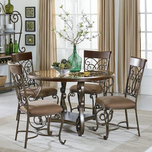 The Best Valencia 5 Piece Round Dining Sets with Uph Seat Side Chairs