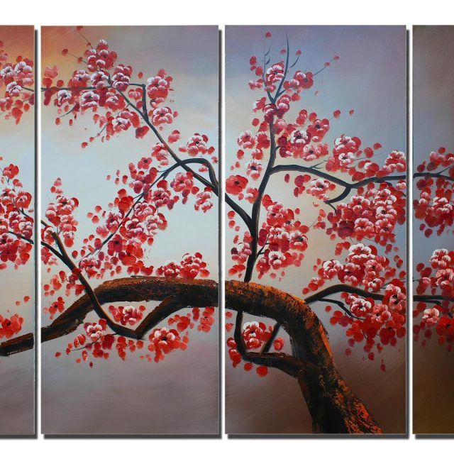 2024 Popular Red Cherry Blossom Wall Art