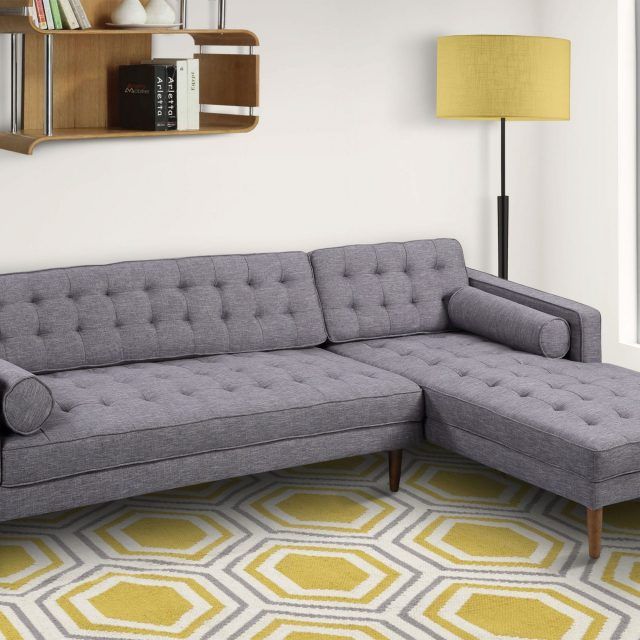2024 Best of Element Left-side Chaise Sectional Sofas in Dark Gray Linen and Walnut Legs