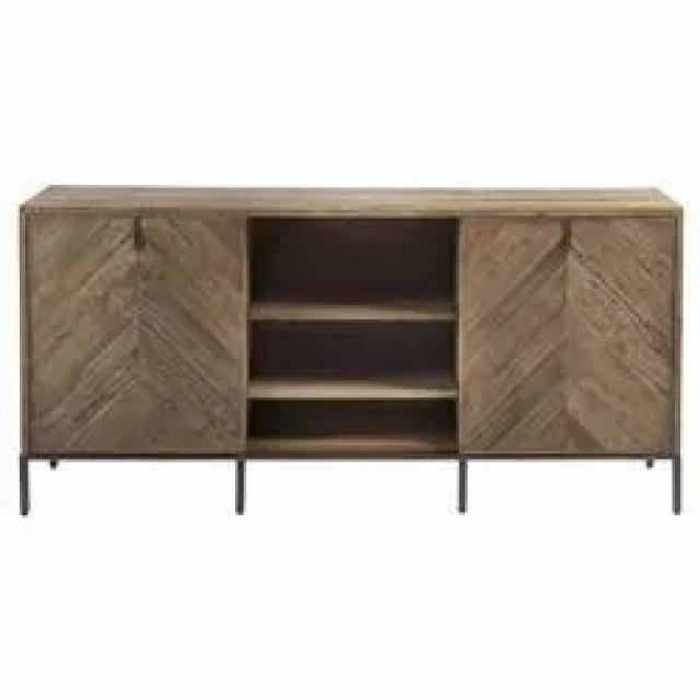 The Best Media Console Cabinet Tv Stands with Hidden Storage Herringbone Pattern Wood Metal