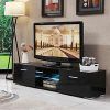 Zimtown Modern Tv Stands High Gloss Media Console Cabinet With Led Shelf and Drawers (Photo 6 of 15)