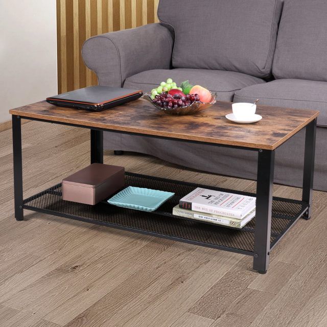 15 Collection of Wood Coffee Tables with 2-tier Storage