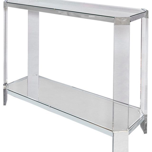 25 Collection of Parsons Clear Glass Top & Stainless Steel Base 48x16 Console Tables
