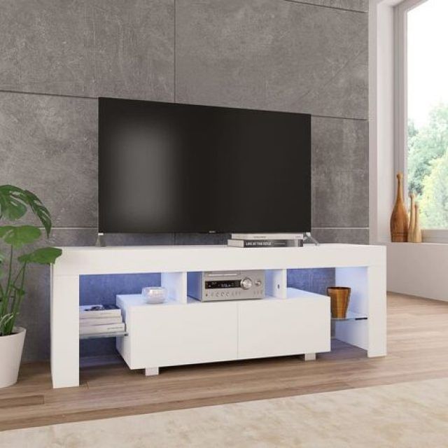 15 Photos Ktaxon Modern High Gloss Tv Stands with Led Drawer and Shelves