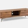 Media Console Cabinet Tv Stands With Hidden Storage Herringbone Pattern Wood Metal (Photo 2 of 15)